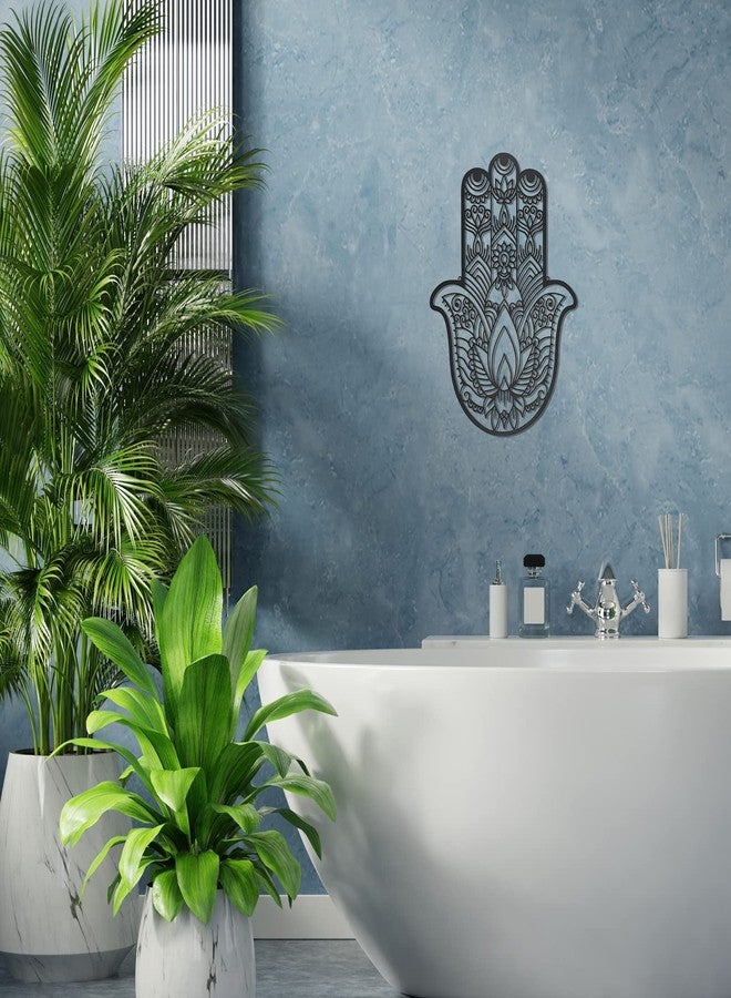 Lounsweer Hamsa Wall Decor Metal Hamsa Hand Decor Sacred Geometry Wall Art Zen Home Decorations Meditation Symbol Hand Room Decoration for Bedroom Living Room Baptism Housewarming - Image 3