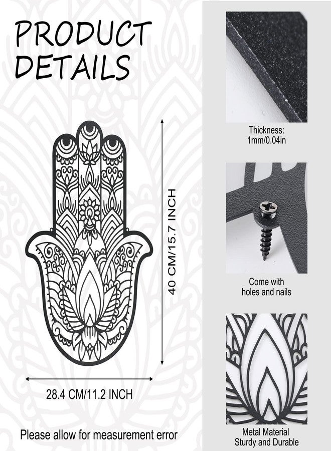 Lounsweer Hamsa Wall Decor Metal Hamsa Hand Decor Sacred Geometry Wall Art Zen Home Decorations Meditation Symbol Hand Room Decoration for Bedroom Living Room Baptism Housewarming - Image 2