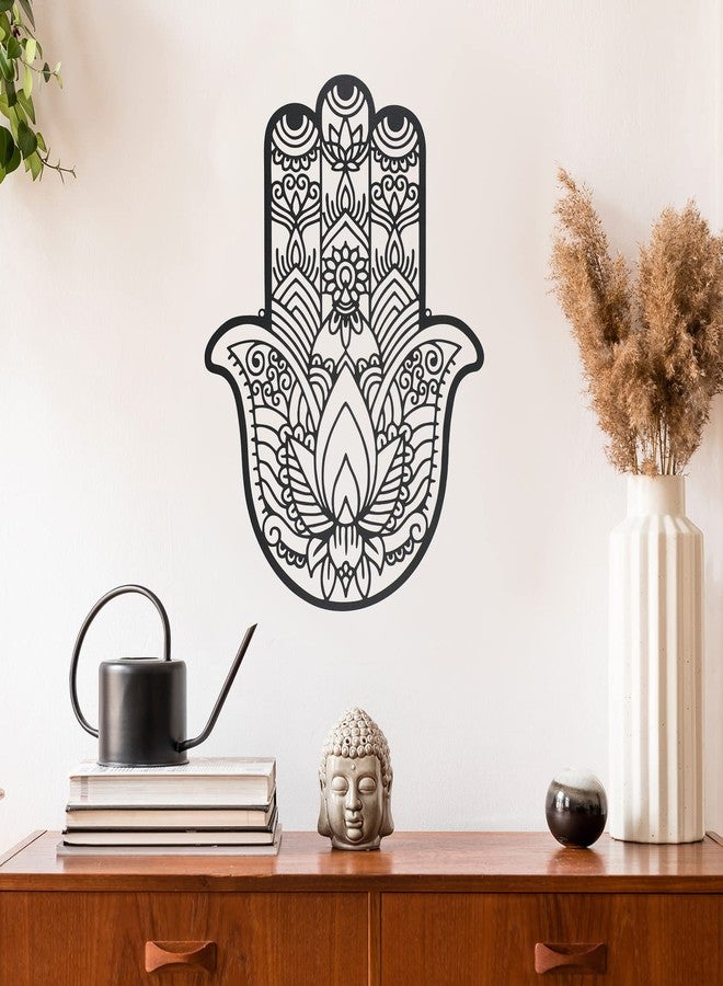 Lounsweer Hamsa Wall Decor Metal Hamsa Hand Decor Sacred Geometry Wall Art Zen Home Decorations Meditation Symbol Hand Room Decoration for Bedroom Living Room Baptism Housewarming - Image 1