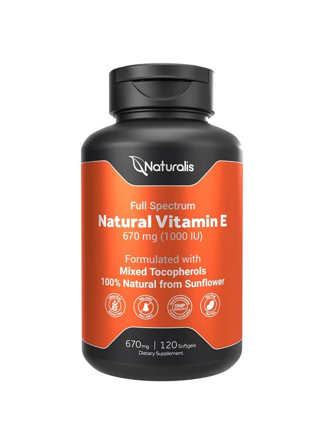 Naturalis Sunflower Vitamin E 670Mg (1000 Iu) With Mixed Tocopherols; Essential Skin Vitamin & Immune Support; Nongmo Soy & Gluten Free; 120 Softgels  - Image 2