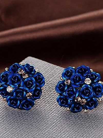 YouBella Fashion Jewellery Rose Shape Stud Earrings for Girls and Women (Dark Blue) - Image 4