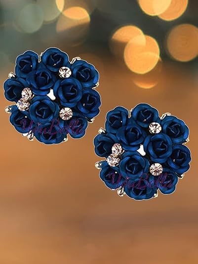 YouBella Fashion Jewellery Rose Shape Stud Earrings for Girls and Women (Dark Blue) - Image 2
