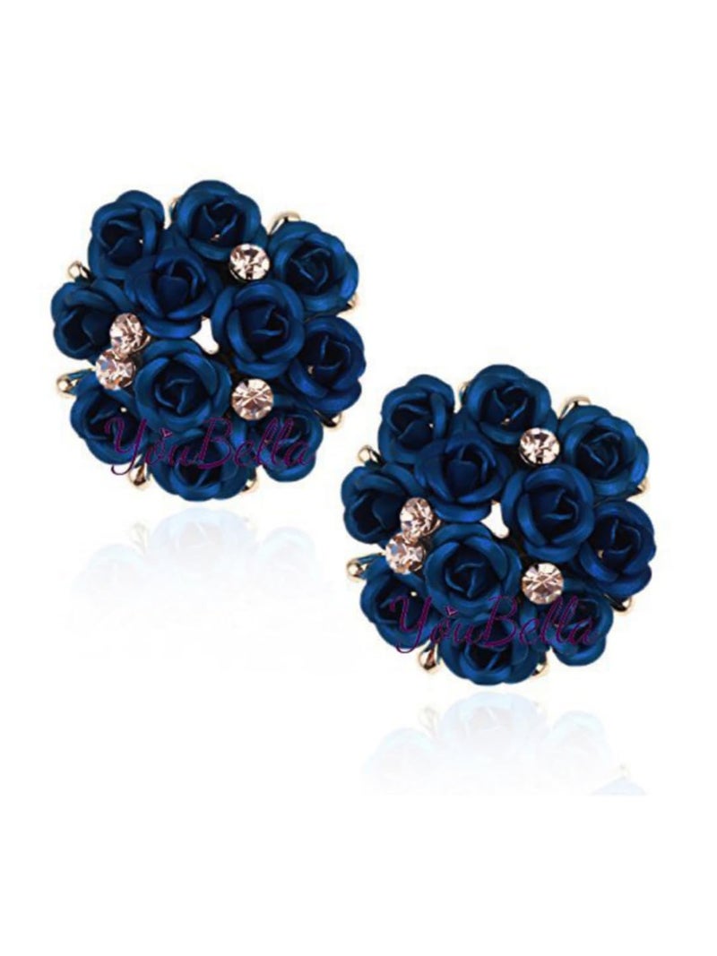 YouBella Fashion Jewellery Rose Shape Stud Earrings for Girls and Women (Dark Blue) - Image 1