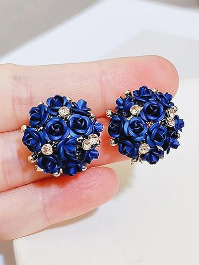 YouBella Fashion Jewellery Rose Shape Stud Earrings for Girls and Women (Dark Blue) - Image 3