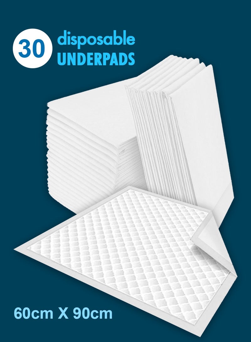 Generic 30 Pack 90x60 CM Disposable UnderPads, White Color Incontinence Bed Pads, Leak Protection Waterproof Baby Diaper Changing - Image 1