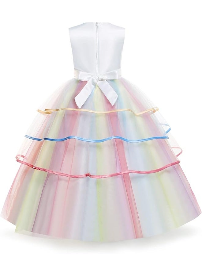 SHOWDAY Unicorn Costume Princess Birthday Pageant Party Dance Performance Carnival Long Maxi Tulle Fancy Dress Up Outfits - Image 2