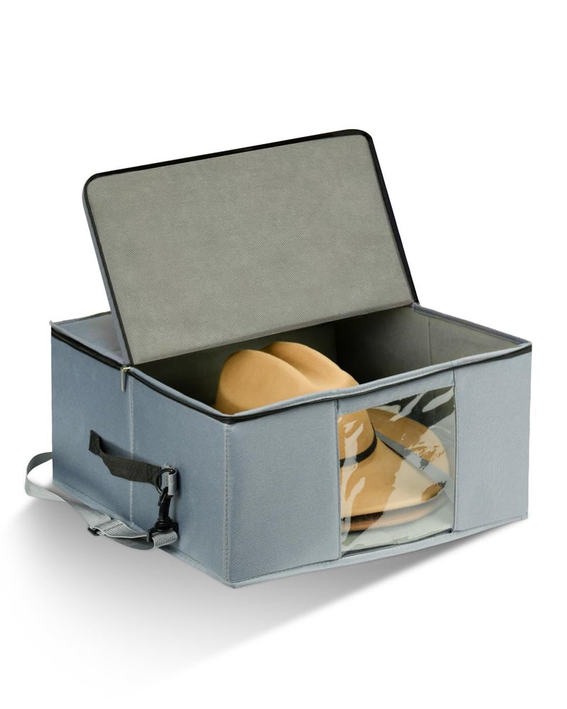 Allgawise Cowboy Hat Case with 6-Side Plastic Panels, Stackable Large Western Hat Storage Box for Home & Travel, Rigid Hat Carrier Fits Up to 16" Wide Brim Hats, Dustproof & Foldable, Grey - Image 1