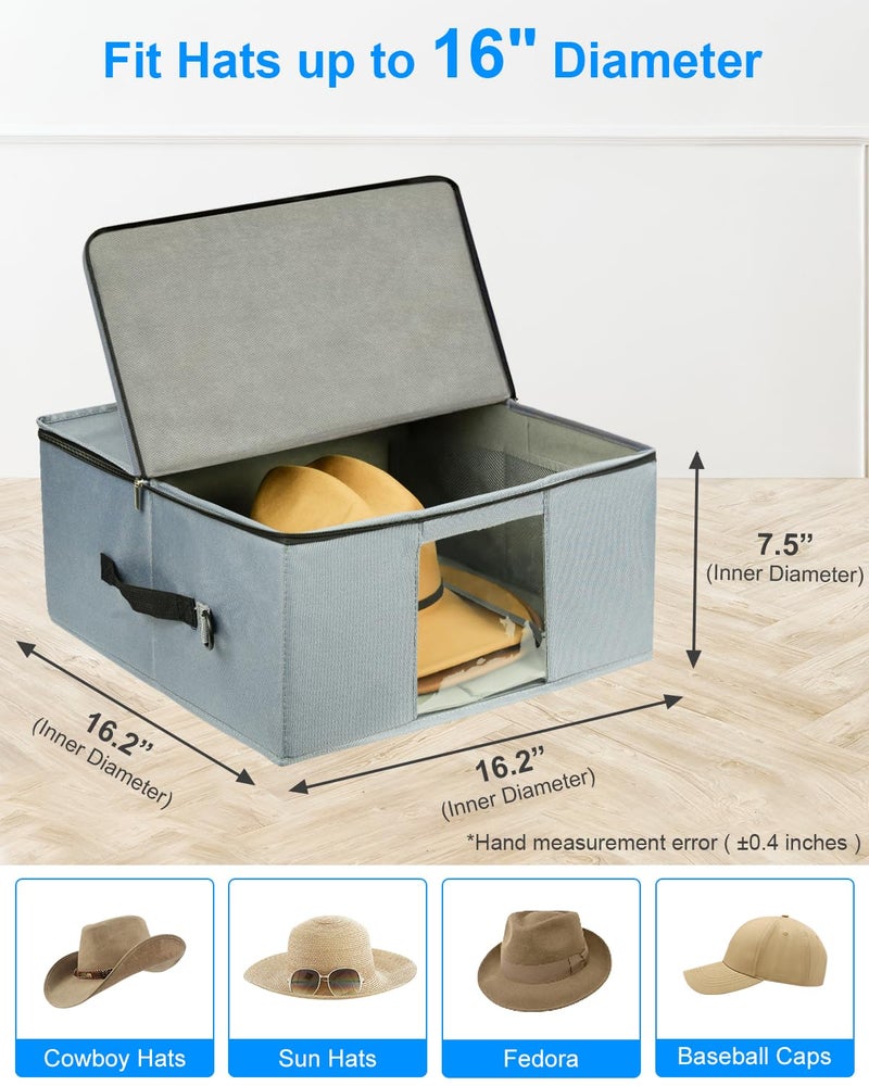Allgawise Cowboy Hat Case with 6-Side Plastic Panels, Stackable Large Western Hat Storage Box for Home & Travel, Rigid Hat Carrier Fits Up to 16" Wide Brim Hats, Dustproof & Foldable, Grey - Image 3