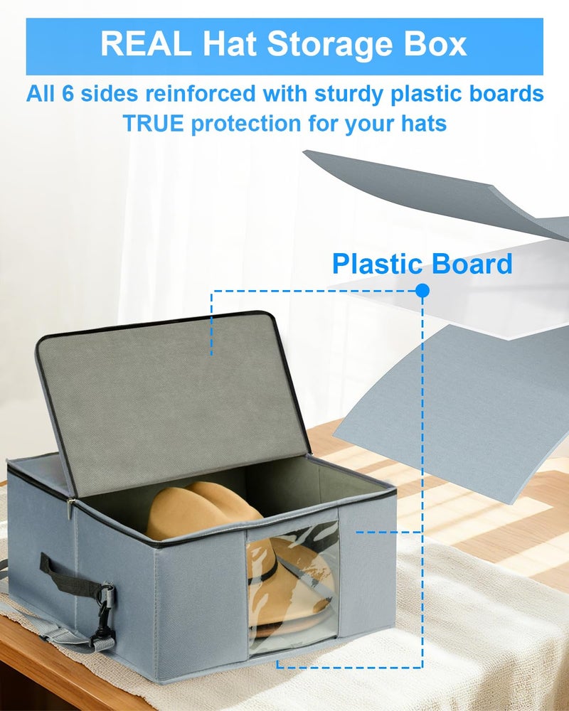 Allgawise Cowboy Hat Case with 6-Side Plastic Panels, Stackable Large Western Hat Storage Box for Home & Travel, Rigid Hat Carrier Fits Up to 16" Wide Brim Hats, Dustproof & Foldable, Grey - Image 2