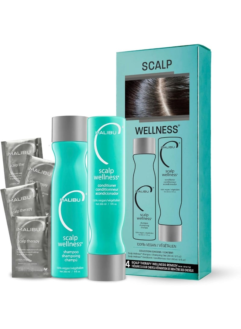 Malibu C Scalp Wellness Collection Hair Kit of Soothing Shampoo, Conditioner and Scalp Theraphy Hair Remedy Formulated with Vitamin C Antioxidant Complex For Healthy Hair Growth