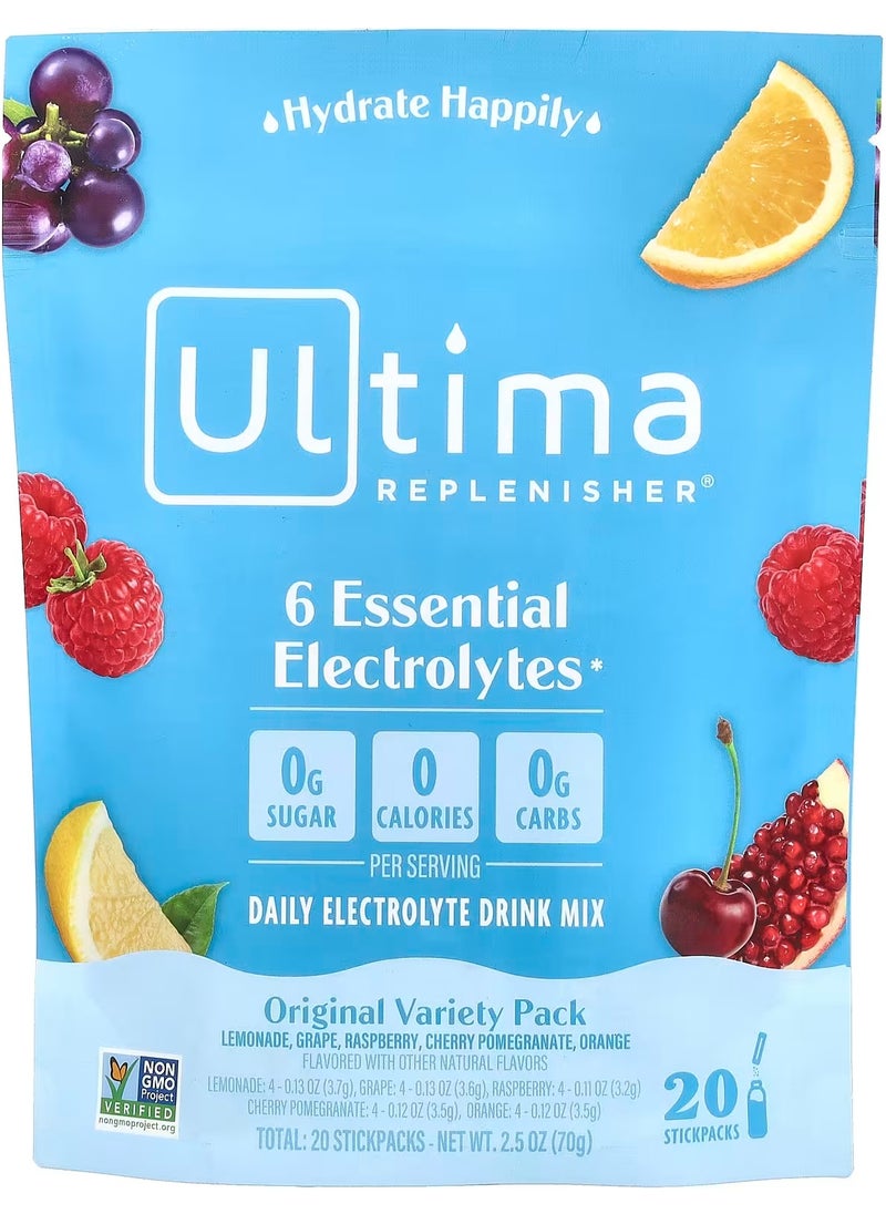 Ultima Replenisher 6 Essential Electrolytes, Daily Electrolyte Mix, Variety Pack, 20 Stickpacks  - Image 1