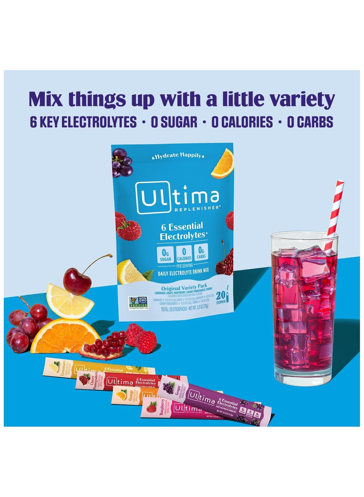 6 Essential Electrolytes, Daily Electrolyte Mix, Variety Pack, 20 Stickpacks