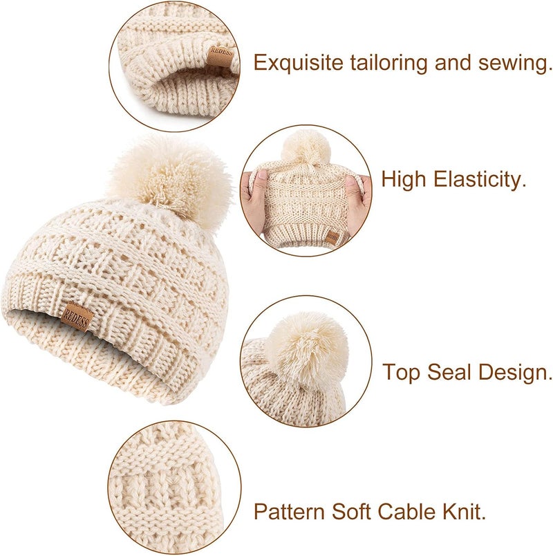 REDESS Baby Kids Winter Warm Hats, Infant Toddler Children Pom Pom Beanie Knit Cap Girls Boys - Image 4