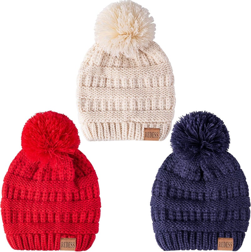 REDESS Baby Kids Winter Warm Hats, Infant Toddler Children Pom Pom Beanie Knit Cap Girls Boys - Image 2