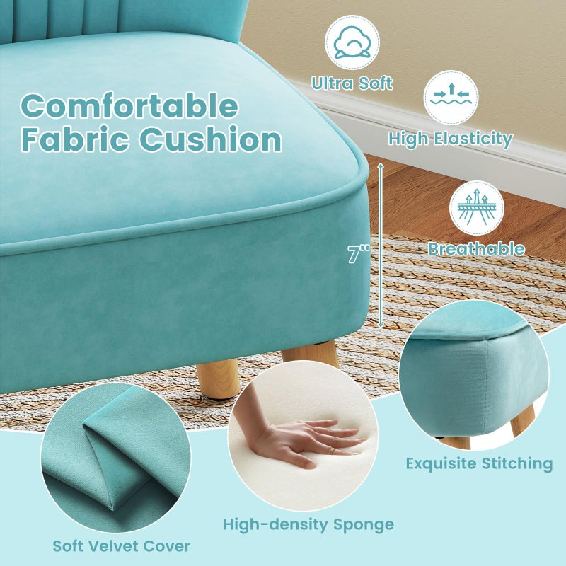 KOMFOTT Velvet Accent Chair, Modern Armless Sofa Chair with Solid Rubber Wood Legs, Wingback Leisure Chair with Thick Cushion, Upholstered Side Chair for Living Room, Bedroom, Turquoise - Image 5