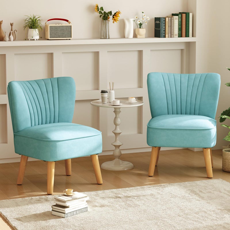KOMFOTT Velvet Accent Chair, Modern Armless Sofa Chair with Solid Rubber Wood Legs, Wingback Leisure Chair with Thick Cushion, Upholstered Side Chair for Living Room, Bedroom, Turquoise - Image 4