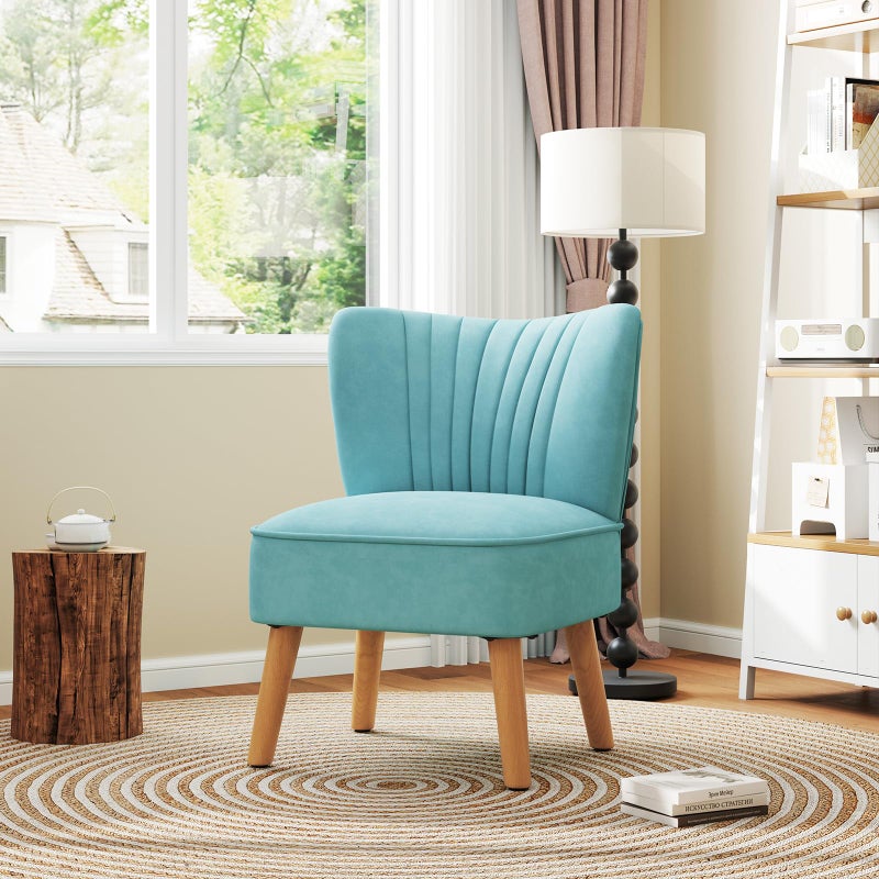 KOMFOTT Velvet Accent Chair, Modern Armless Sofa Chair with Solid Rubber Wood Legs, Wingback Leisure Chair with Thick Cushion, Upholstered Side Chair for Living Room, Bedroom, Turquoise - Image 2