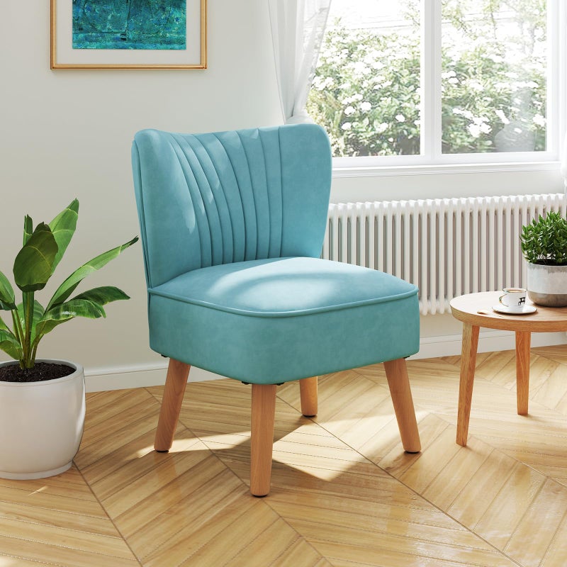 KOMFOTT Velvet Accent Chair, Modern Armless Sofa Chair with Solid Rubber Wood Legs, Wingback Leisure Chair with Thick Cushion, Upholstered Side Chair for Living Room, Bedroom, Turquoise - Image 1