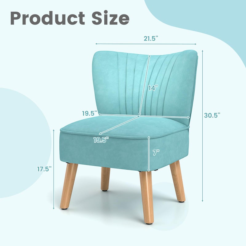 KOMFOTT Velvet Accent Chair, Modern Armless Sofa Chair with Solid Rubber Wood Legs, Wingback Leisure Chair with Thick Cushion, Upholstered Side Chair for Living Room, Bedroom, Turquoise - Image 3