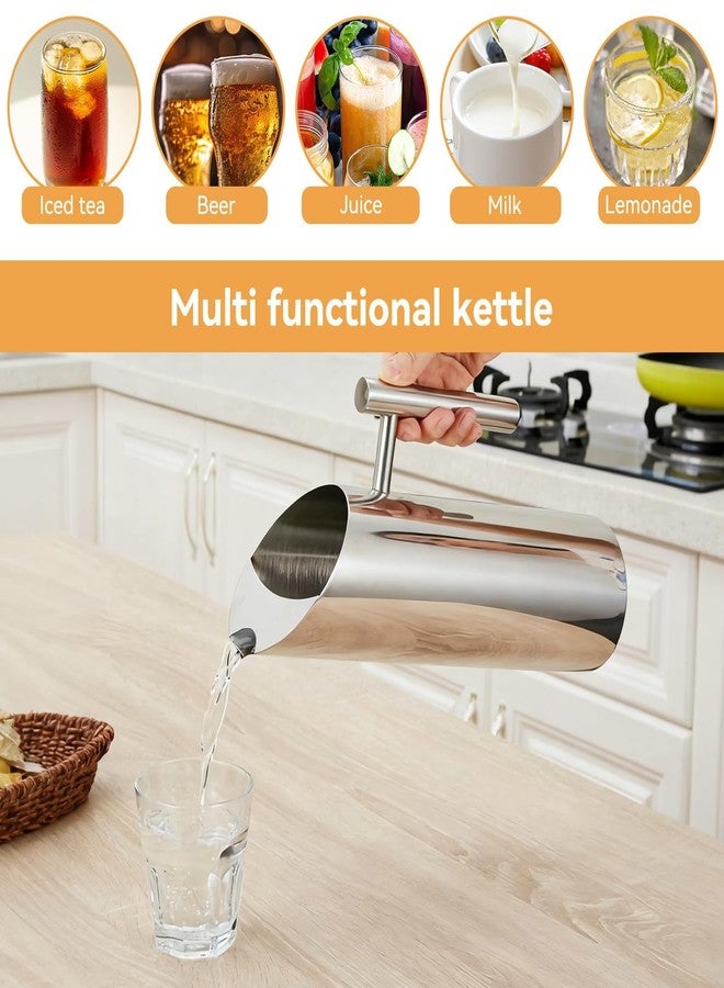Frdhee 2L/68oz Stainless Steel Water Pitcher with Ice Guard, Modern Metal Water Pitcher Silver Carafe Drink Pitcher with Handle and Lid, Beverage Container Jug for Juice Coffee Milk, Iced/Hot Tea - Image 5