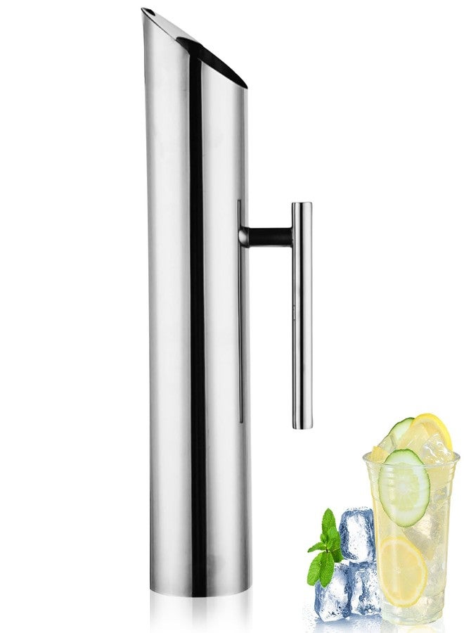 Frdhee 2L/68oz Stainless Steel Water Pitcher with Ice Guard, Modern Metal Water Pitcher Silver Carafe Drink Pitcher with Handle and Lid, Beverage Container Jug for Juice Coffee Milk, Iced/Hot Tea - Image 1
