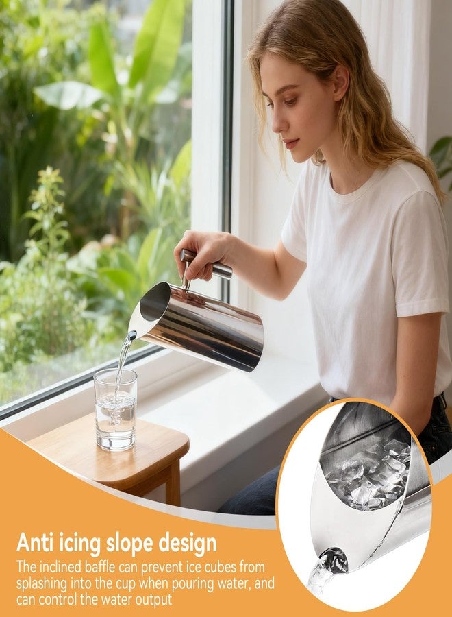 Frdhee 2L/68oz Stainless Steel Water Pitcher with Ice Guard, Modern Metal Water Pitcher Silver Carafe Drink Pitcher with Handle and Lid, Beverage Container Jug for Juice Coffee Milk, Iced/Hot Tea - Image 4
