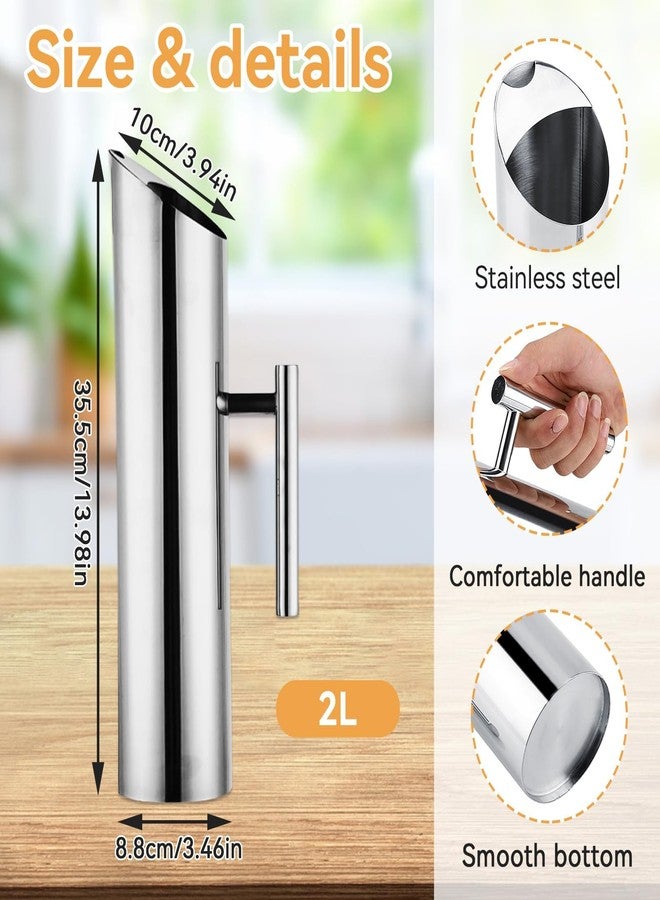 Frdhee 2L/68oz Stainless Steel Water Pitcher with Ice Guard, Modern Metal Water Pitcher Silver Carafe Drink Pitcher with Handle and Lid, Beverage Container Jug for Juice Coffee Milk, Iced/Hot Tea - Image 3