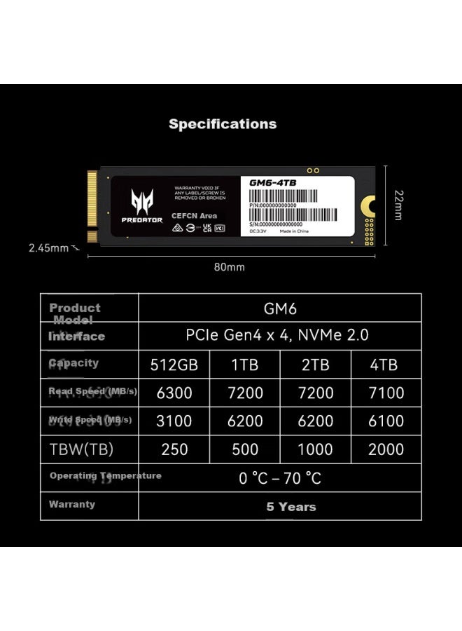 Predator Acer Predator 2tb Ssd, M.2 Interface , Gm6 Series, Nvme Pcie 4.0 Read Speed 7200mb/s, Ai Computer Storage Accessory - Image 4