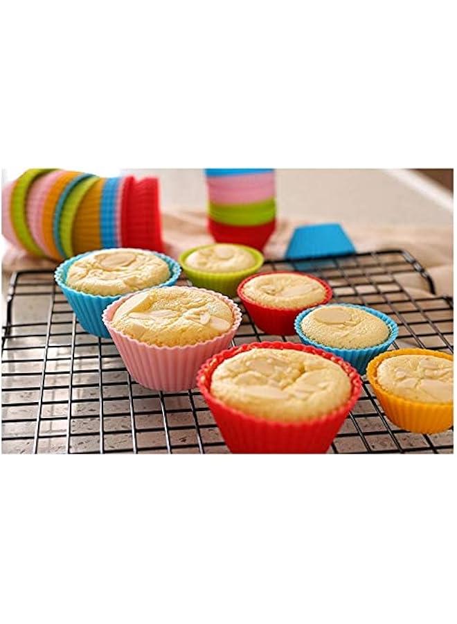 Reusable Silicone Cupcake Baking Cups 24 Pack, 2.75 inch Cups, u0026 Non-stick Muffin Liners for Party  ,6 Rainbow Colors (Pack of 24,Multicolor) - Image 4