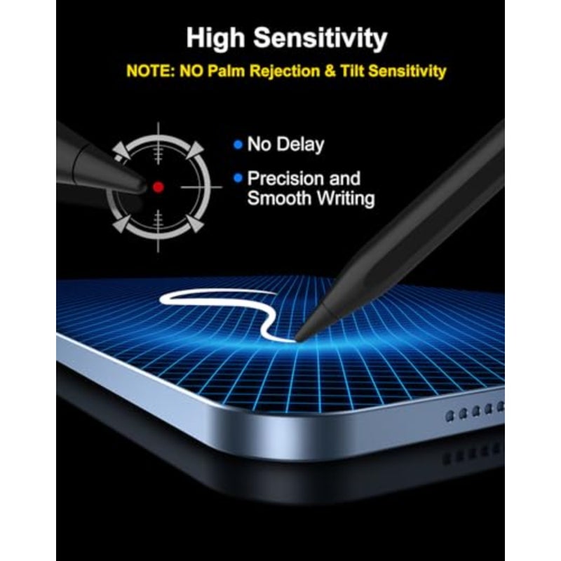 قلم عالمي لأجهزة iPhone وAndroid والأجهزة اللوحية Harmony OS: هيكل من الألومنيوم، أسود غير لامع، شحن سريع لمدة 15 دقيقة، شاشة طاقة LED، بطارية 10H، زمن الوصول صفر، امتصاص مغناطيسي - Image 5