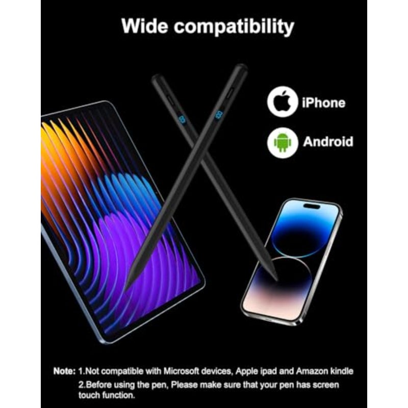 قلم عالمي لأجهزة iPhone وAndroid والأجهزة اللوحية Harmony OS: هيكل من الألومنيوم، أسود غير لامع، شحن سريع لمدة 15 دقيقة، شاشة طاقة LED، بطارية 10H، زمن الوصول صفر، امتصاص مغناطيسي - Image 2