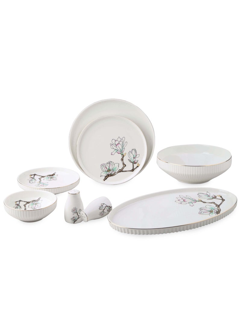 Life Smile 29-Pcs Dinner Set – Porcelain Dinnerwares- Serving Dish and Bowls Set Includes 6x Dinner Plates, 6x Fruit Plates, 6x Soup Plates, 6 x Dessert Bowls, 2x Oval Plates, 1x Salad Bowl, and 1x Salt and Pepper Shaker - Image 1