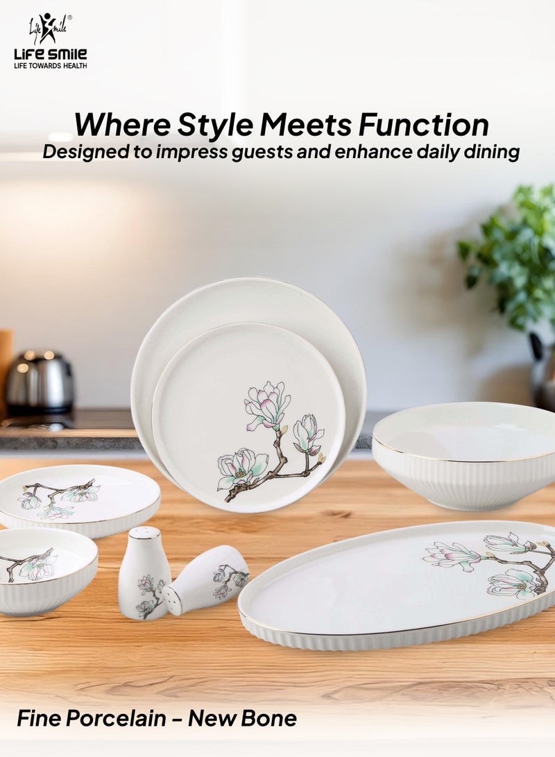 Life Smile 29-Pcs Dinner Set – Porcelain Dinnerwares- Serving Dish and Bowls Set Includes 6x Dinner Plates, 6x Fruit Plates, 6x Soup Plates, 6 x Dessert Bowls, 2x Oval Plates, 1x Salad Bowl, and 1x Salt and Pepper Shaker - Image 3