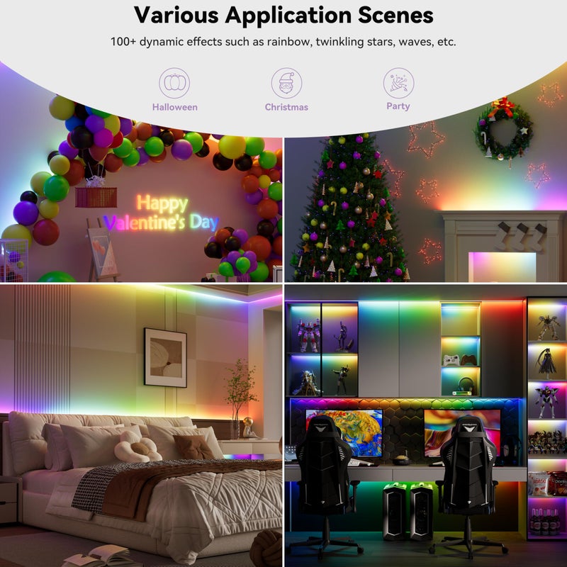 MIWISE RGB Smart IC COB LED Strip Light,20ft Color Chasing Flexible LED Tape Light,WS2811 Addressable RGB Strip with APP Control/Music Mode,Work with Alexa/Google,for Party/Home DIY Lighting Projects - Image 5