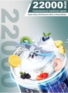 Xoopla Portable Blender Smoothie Maker,USB Rechargeable Juicer Ice Crusher,Travel Leak Proof Juice Cup with LCD Digital Display/3-Gear Mode/1500mAh Battery/50 Watt/450 ML/12-Point Stainless Steel Blades/Lanyard/22,000 Rpm/min,Mini Mixer Personal Juicing for Smoothies Fresh Fruit Shakes  - Image 2