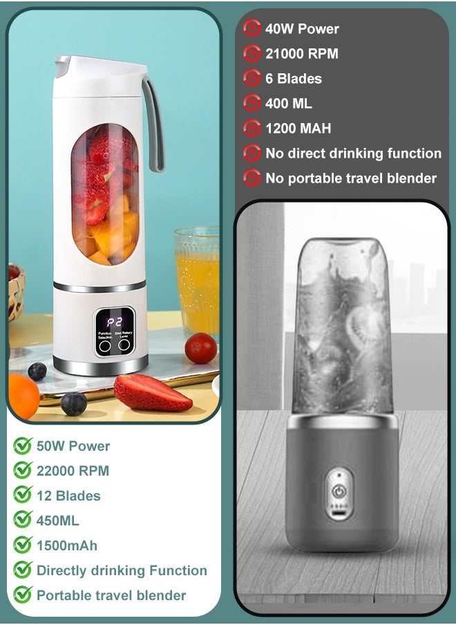 Xoopla - Portable Blender Smoothie Maker,USB Rechargeable Juicer Ice Crusher,Travel Leak Proof Juice Cup with LCD Digital Display/3-Gear Mode/1500mAh Battery/50 Watt/450 ML/12-Point Stainless Steel Blades/Lanyard/22,000 Rpm/min,Mini Mixer Personal Juicing for Smoothies Fresh Fruit Shakes - Image 1