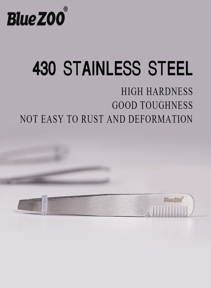 Blue ZOO Stainless Steel Eyebrow Tweezer Clip with Eyebrow Comb Inclined Tip Eyelashes Extension Nipper Tweezers - Image 5