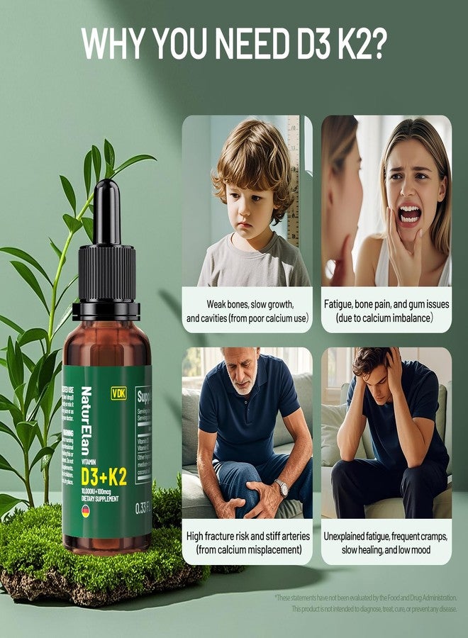 NaturElan قطرات فيتامين د3 و ك2 العضوية مع زيت MCT، 10000 وحدة دولية من قطرات فيتامين د السائلة + 100 ميكروغرام من فيتامين ك2 (MK-7)، 320 جرعة، تدعم صحة العظام والمناعة والقلب والأسنان، تم اختبارها من قبل جهة خارجية، نباتية، غير معدلة وراثيًا، خالية من الغلوتين - Image 3