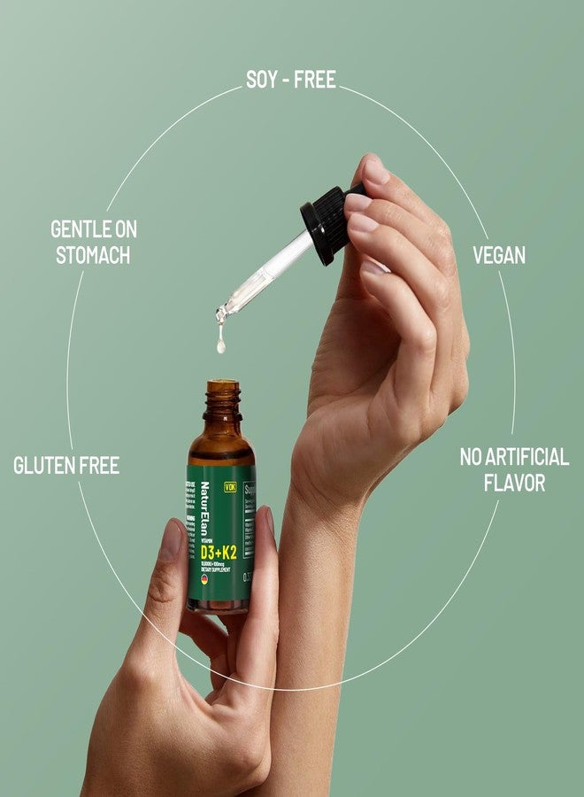 NaturElan قطرات فيتامين د3 و ك2 العضوية مع زيت MCT، 10000 وحدة دولية من قطرات فيتامين د السائلة + 100 ميكروغرام من فيتامين ك2 (MK-7)، 320 جرعة، تدعم صحة العظام والمناعة والقلب والأسنان، تم اختبارها من قبل جهة خارجية، نباتية، غير معدلة وراثيًا، خالية من الغلوتين - Image 4