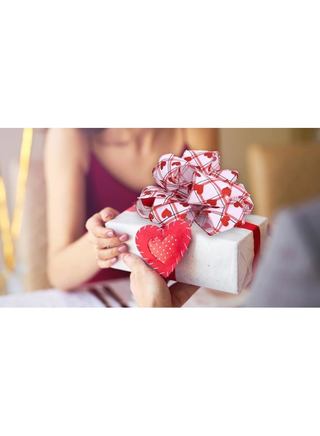 BUVANE 2.5'' x 10 Yard Valentine's Day Wired Edge Ribbon, White and Red Printed Heart Ribbons Gift Wrapping Ribbon for DIY Craft Wedding Party Wreath Bows Decoration (White) - Image 4