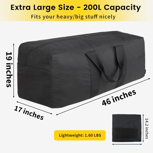 Vorspack Extra Large Duffle Bag for Travel - 250L Duffel Bag for Men Gear Bag for Storage Foldable Weekender Bag for Overnight Camping - Black - Image 2