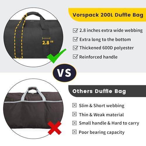Vorspack Extra Large Duffle Bag for Travel - 250L Duffel Bag for Men Gear Bag for Storage Foldable Weekender Bag for Overnight Camping - Black - Image 3