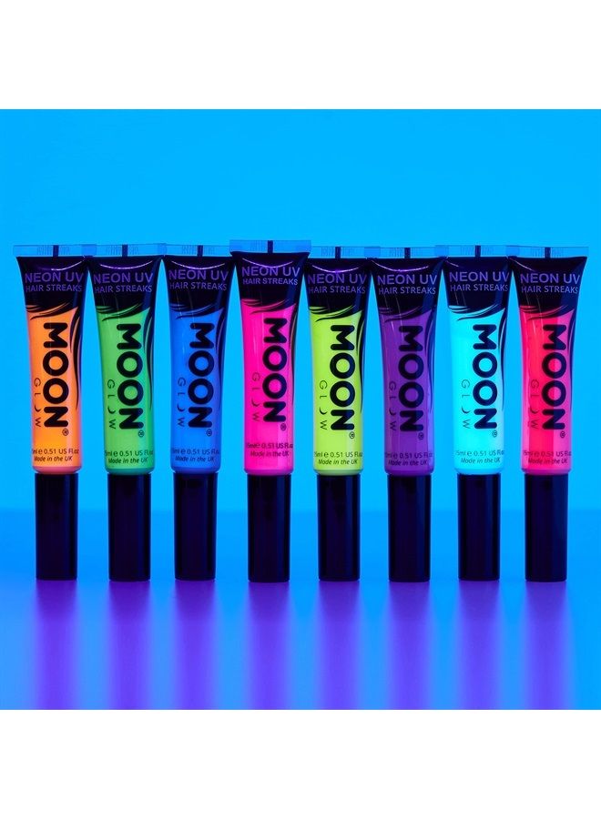 Moon Glow Neon UV Hair Color Streaks | Set of 8 | Hair Mascara - Temporary Wash out Hair Dye | Bright Neon Color, Glows under Blacklights/UV Lighting - Image 3