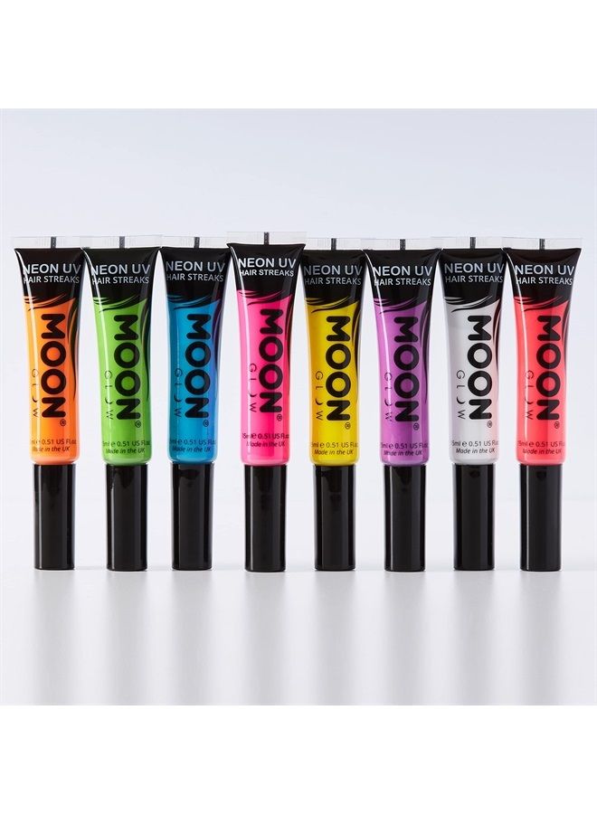 Moon Glow Neon UV Hair Color Streaks | Set of 8 | Hair Mascara - Temporary Wash out Hair Dye | Bright Neon Color, Glows under Blacklights/UV Lighting - Image 2
