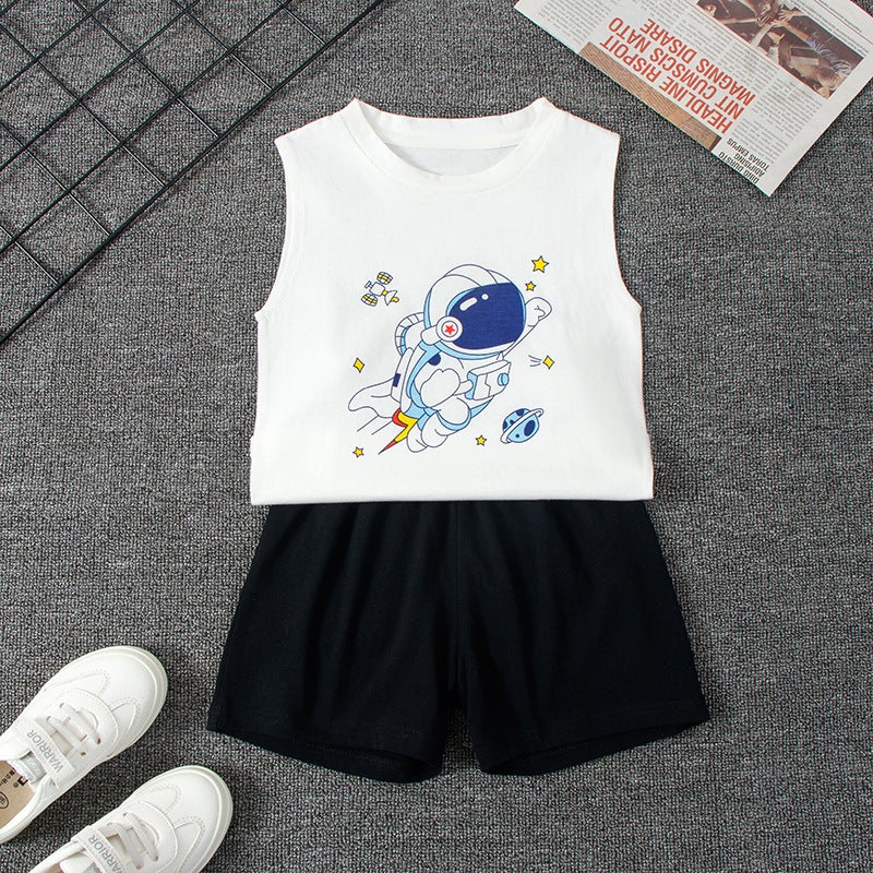 Summer Children'S Vest Set Loose Casual Boys And Girls Printed Wide Shoulder Vest Shorts Jacket Two-Piece - Image 2