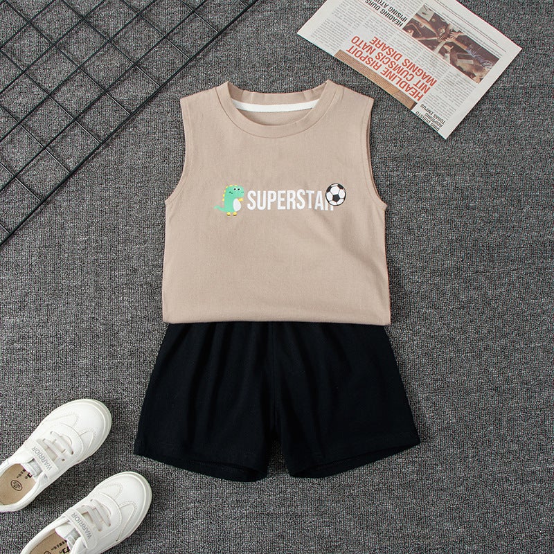 Summer Children'S Vest Set Loose Casual Boys And Girls Printed Wide Shoulder Vest Shorts Jacket Two-Piece - Image 1