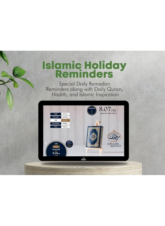 Masjidal 10" Digital Azan Clock, WiFi, Dynamic Touchscreen, Worldwide Prayer Times, Full Quran Player, Islamic Art, Streaming Halal Muslim Content Including Duas, Dhikr, Hadith, Verse of the Day, Blk - Image 5
