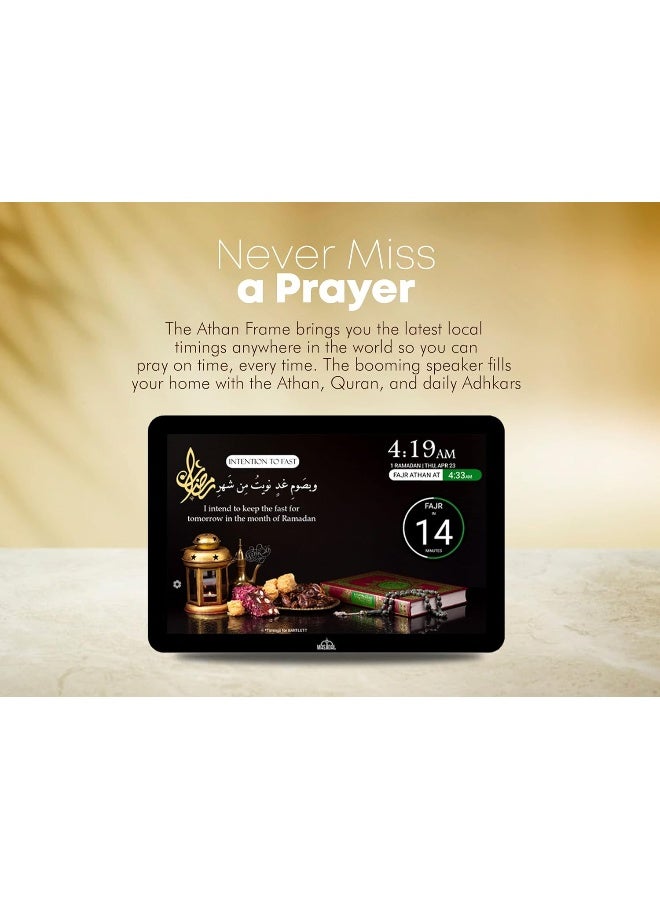 Masjidal 10" Digital Azan Clock, WiFi, Dynamic Touchscreen, Worldwide Prayer Times, Full Quran Player, Islamic Art, Streaming Halal Muslim Content Including Duas, Dhikr, Hadith, Verse of the Day, Blk - Image 3