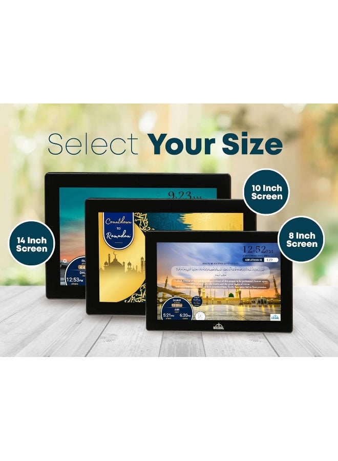 Masjidal 10" Digital Azan Clock, WiFi, Dynamic Touchscreen, Worldwide Prayer Times, Full Quran Player, Islamic Art, Streaming Halal Muslim Content Including Duas, Dhikr, Hadith, Verse of the Day, Blk - Image 2