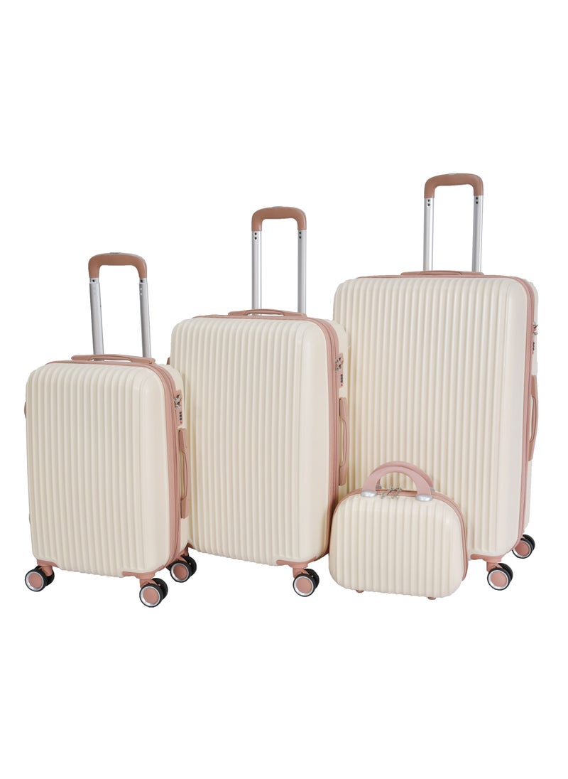 MORANO - Morano Luggage Hard Trolley Travel Bags 4 Pieces Set Sizes 14/20/24/28 Beige with Khaki - Image 1